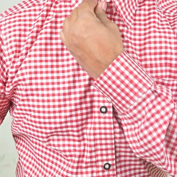 Red Bavarian Checked Button Down Shirt | Oktoberfest Costume | German Outfit - Picture 2 of 5